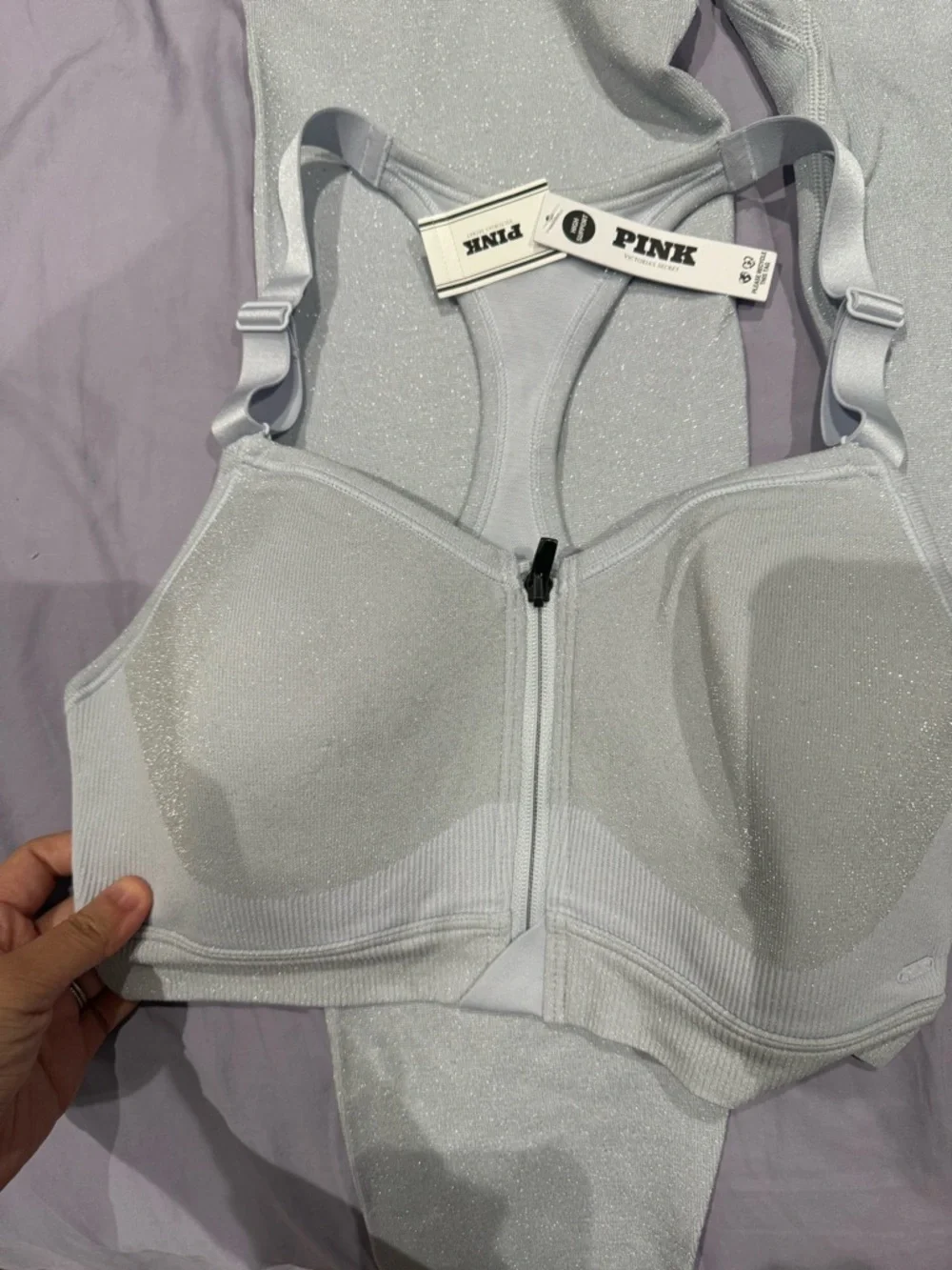PINK Victoria's Secret Shimmery Light Gray spot wear set M - Picture 5 of 16